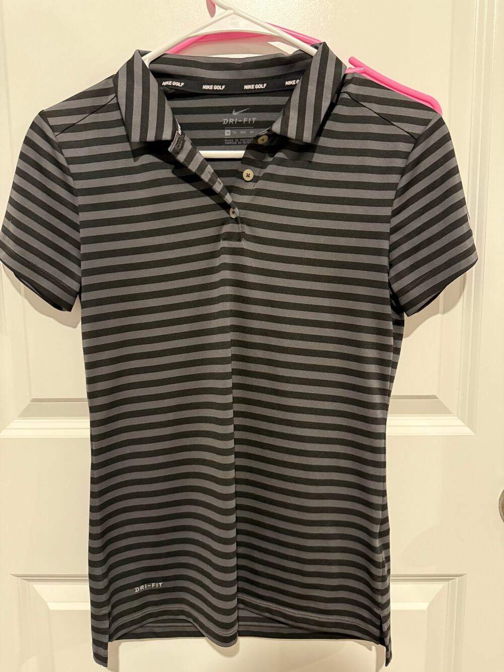 Nike Golf Dri-FIT Women’s XS Black Gray Striped Short Sleeve Golf Polo